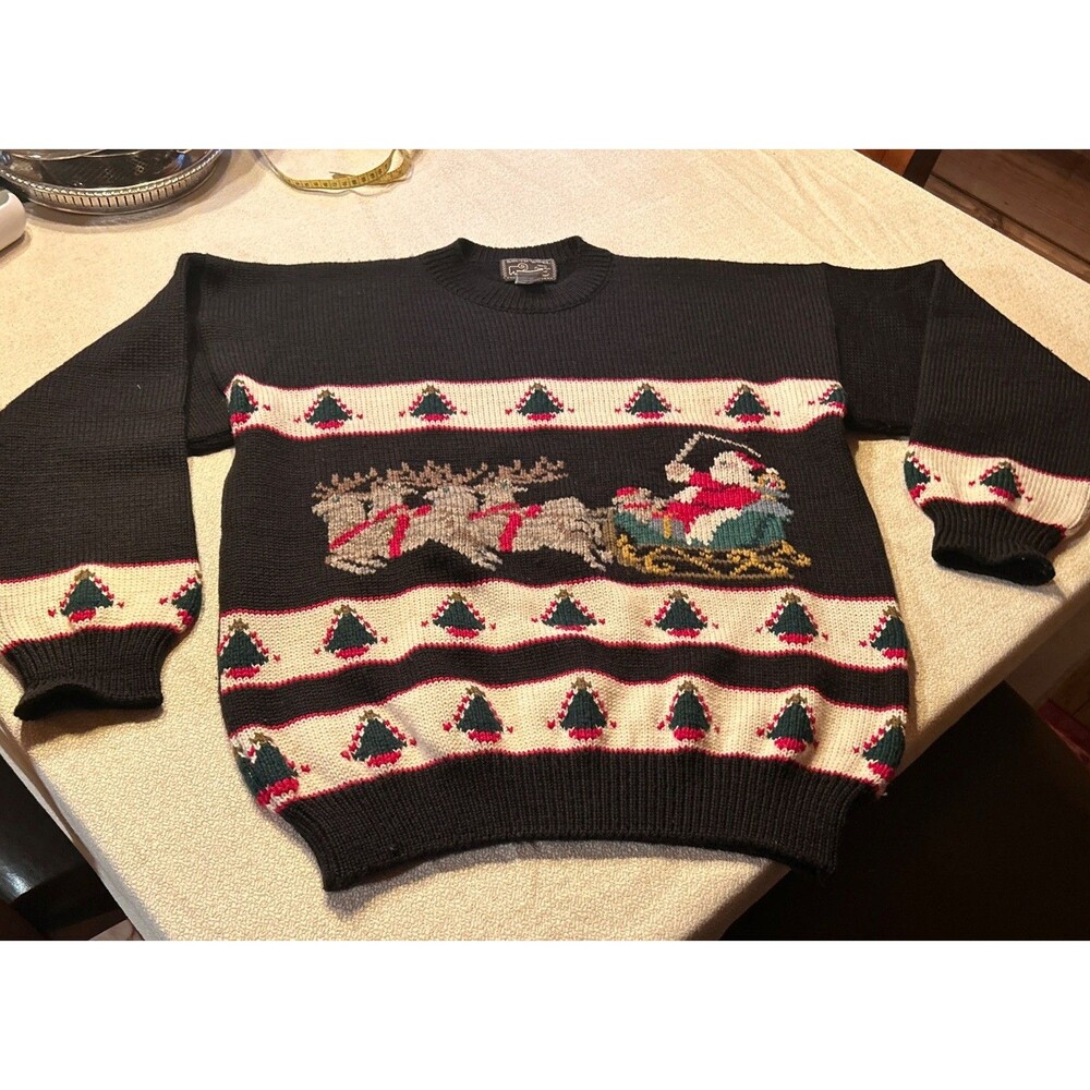 Vintage South Wool Christmas Sweater Santa Reindeer Hand Loomed Virgin Wool M